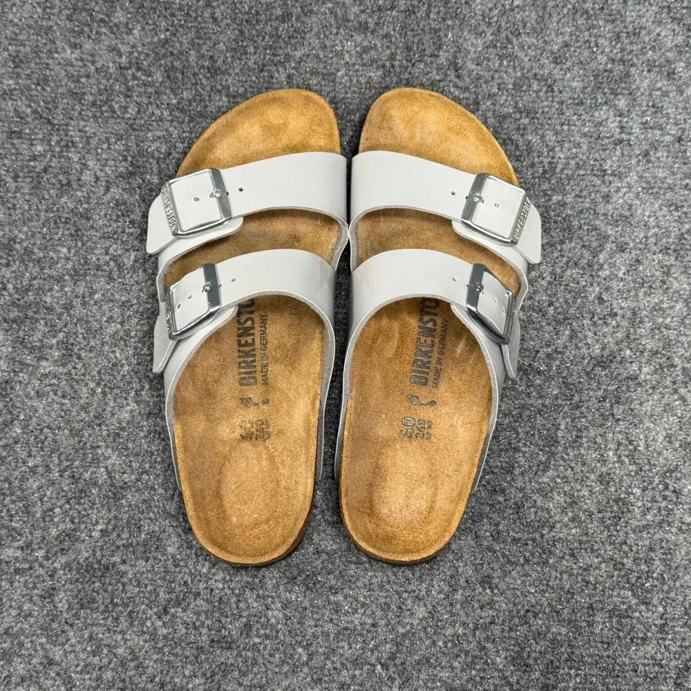 Birkenstock‎ Arizona Slide Sandals Women's 9 Grey Patent Leather Slip On Buckle